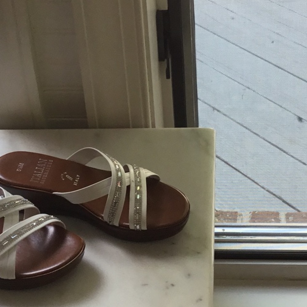 Women’s silver/white sandals size 5.5